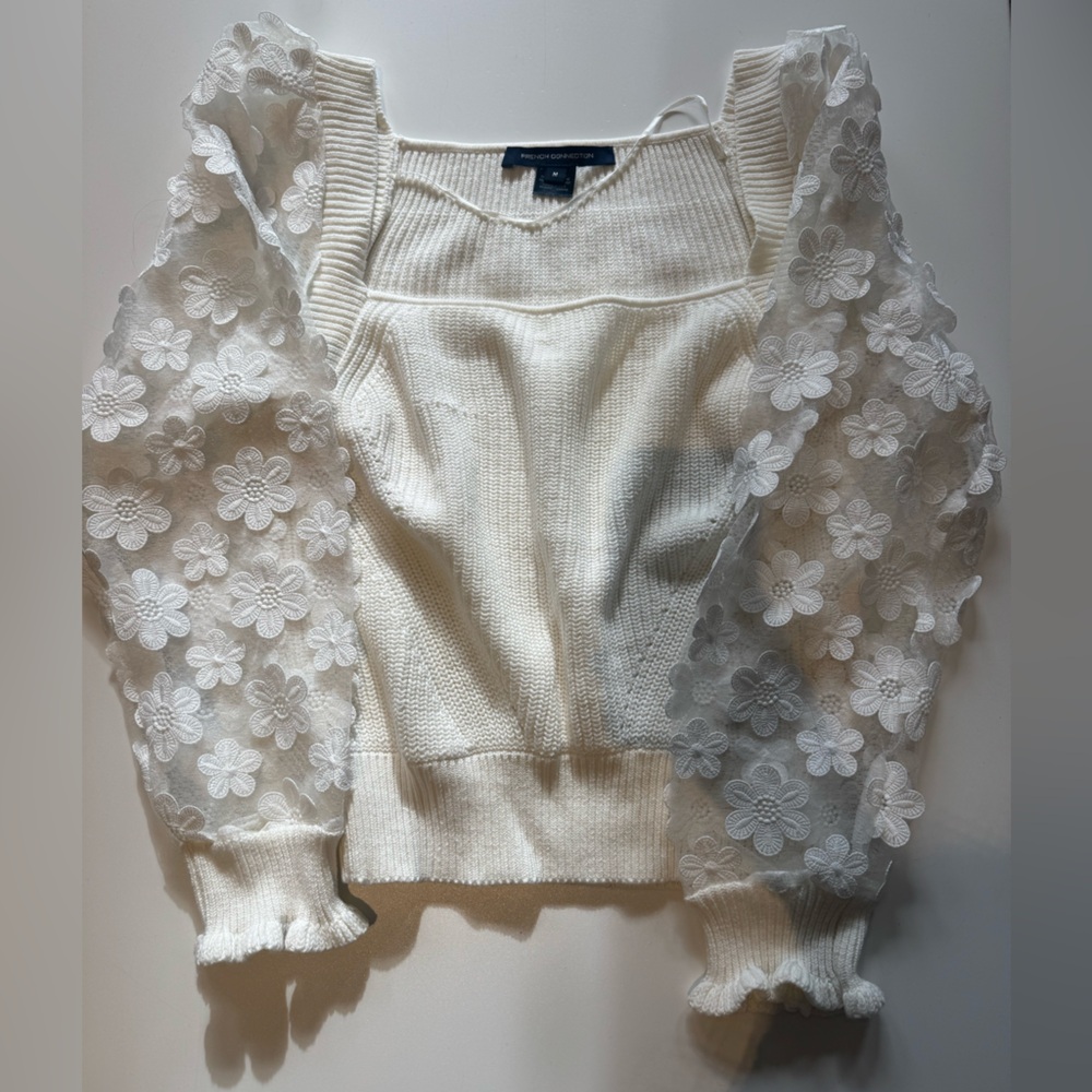 French Connection White Floral Lace Sweater